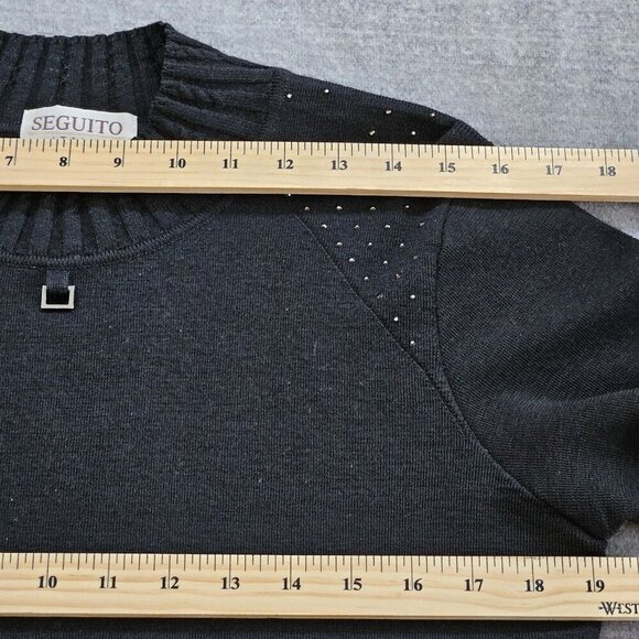 Seguito Sweater Women L Black Wool Italy LS Vintage Y2K Fairy Goth Sparkle FLAW - Picture 4 of 12